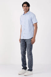 Men Short Sleeve Shirt (Blue Stripe)